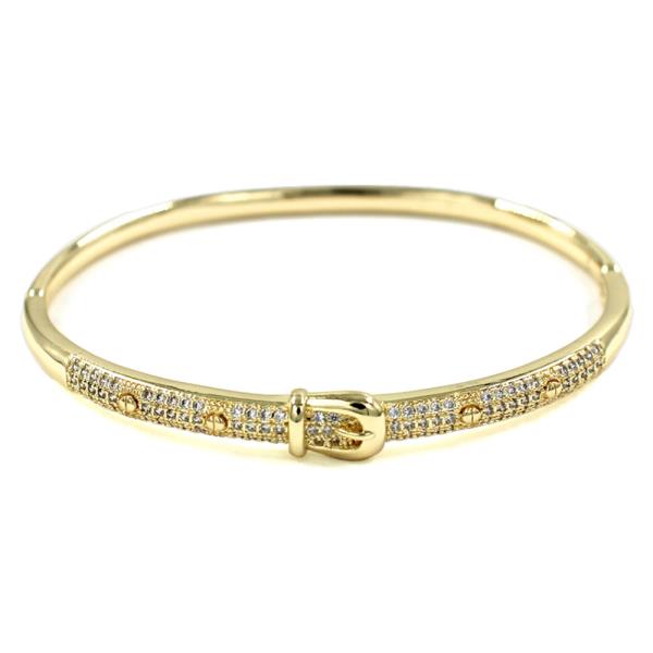 Rhinestone Pave Buckle Hinged Bangle Bracelet