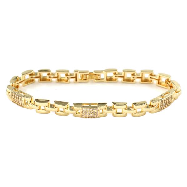Metal Pave ID Link Foldover Clasp Link Bracelet