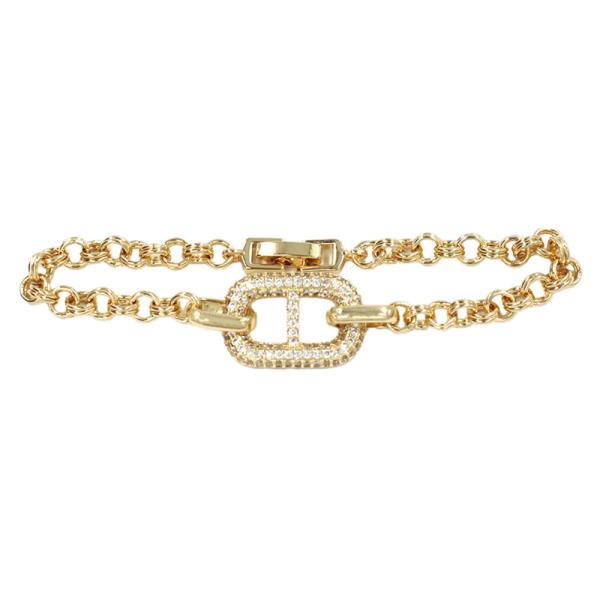 Rhinestone Link Chain Fold Over Clasp Bracelet