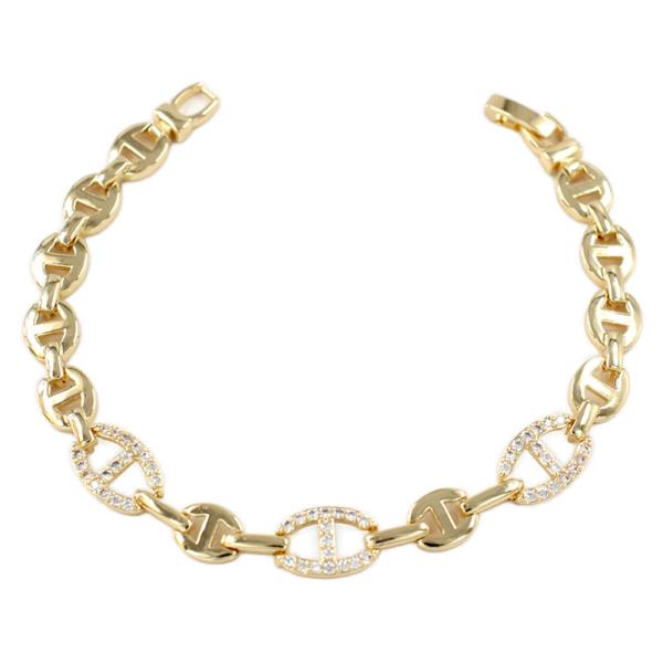 Pave Oval Link Fold Over Clasp Link Bracelet