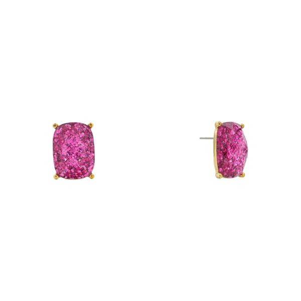 Metal Rectangle Stone Stud Earring