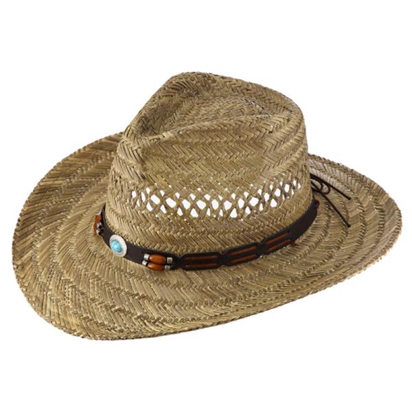 STRAW BEADED BAND COWBOY SUN HAT