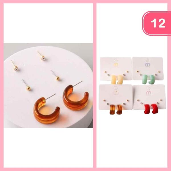 Marble Flat Huggie Earring Set (12 Units)