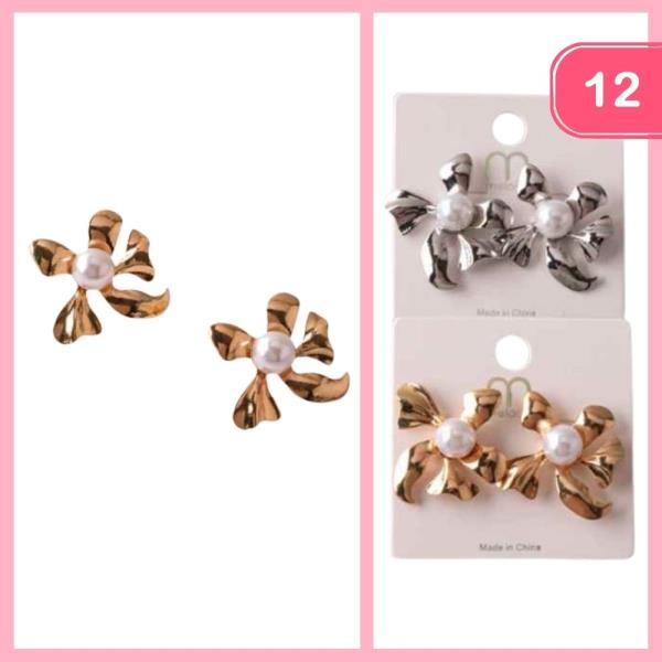 Sculpted Flower Pearl Earrings (12 Units)