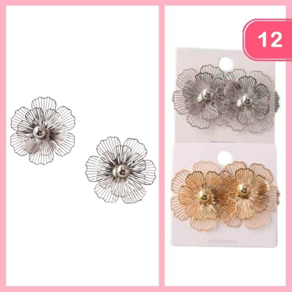 Filigree Stripe Layer Flower Earrings (12 Units)