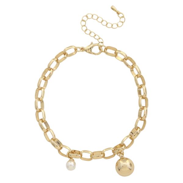 SODAJO Link Metal Pearl Charm Gold Dipped Bracelet