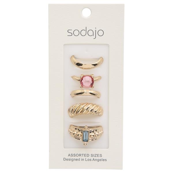 SODAJO Assorted Metal Crystal Ring Set