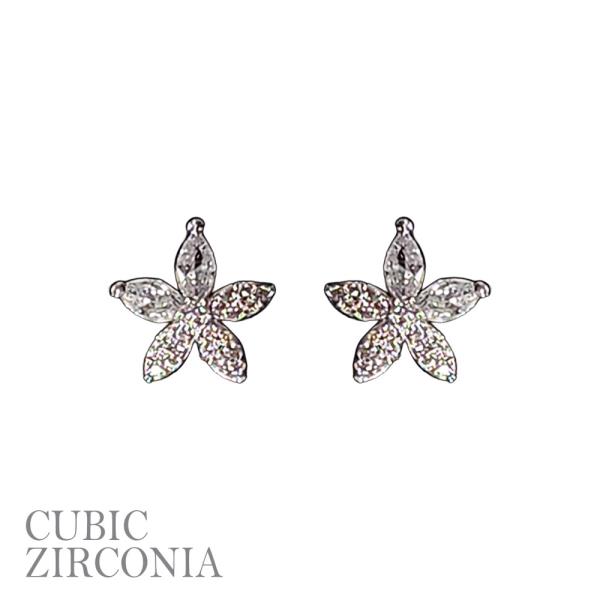 Rhinestone CZ Five Leaf Flower Earring