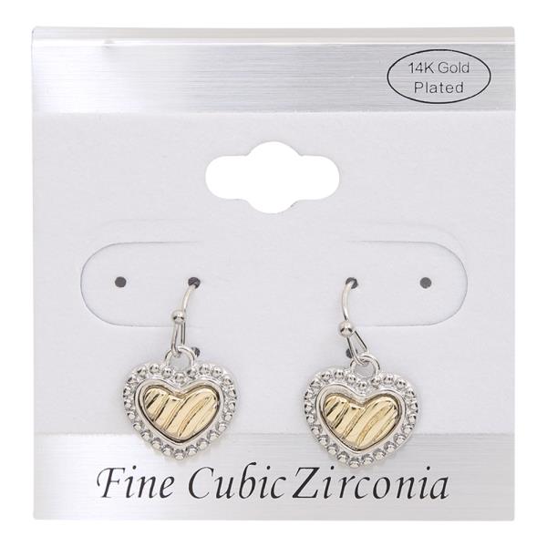 14K Gold Plated Two Tone Heart Earrings