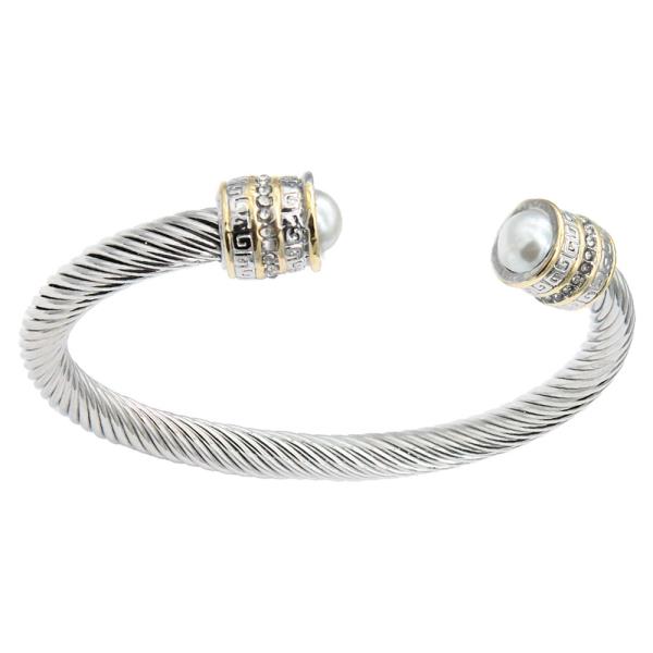 14K Gold Plated Clear Color Cuff Cable Bracelet