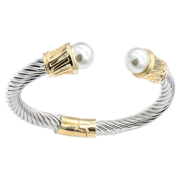 14K Gold Plated Pearl Cuff Color Cable Bracelet