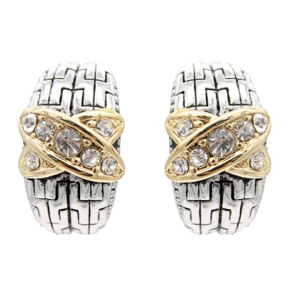 14K Gold Plated Two Tone Cubic Zirconia Earrings