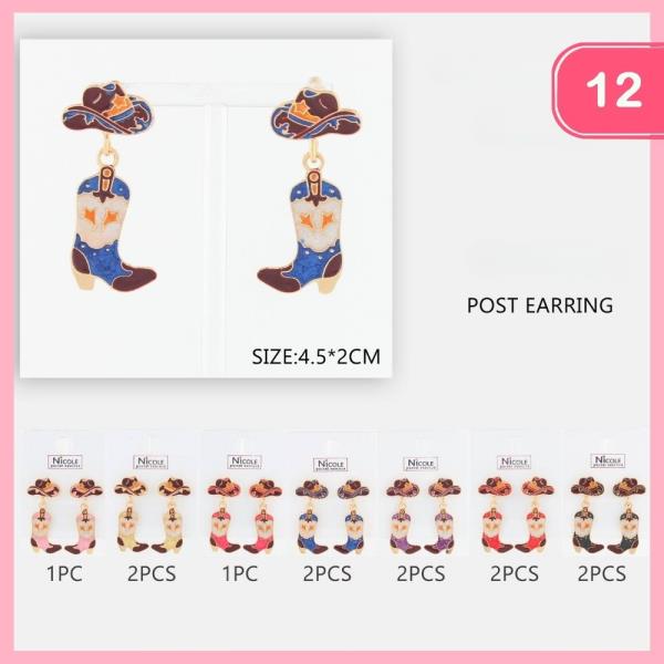 Western Cowboy Hat and Boot Earrings (12 Units)