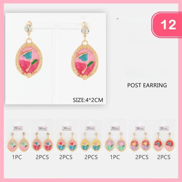 Enamel Paint Frame Dangle Earrings (12 Units)