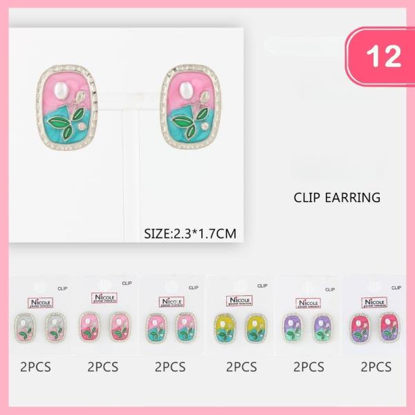Painting Like Enamel Clip on Earrings (12 Units)