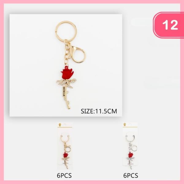 #1 Mom Rhinestone Rose Keychain (12 Units)