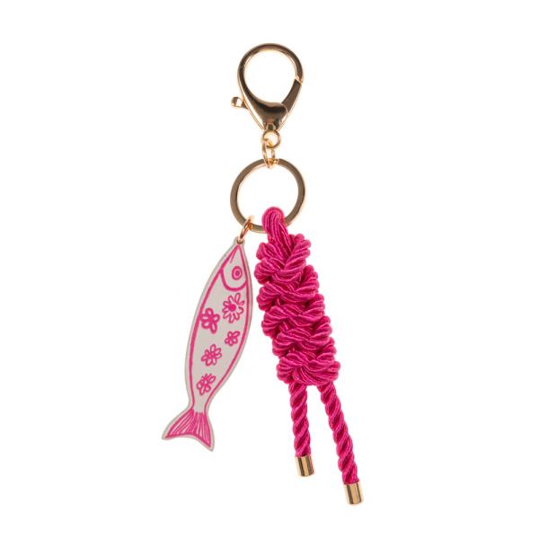 FLOWER PATTERN PRINTED SARDINE LEATHER W/ ROPE BAG CHARM