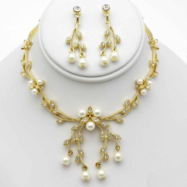 Pearl Branch Drop Necklace Earring Set
