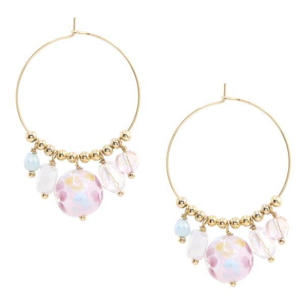 ROUND BEADED DANGLE OPEN HOOP EARRING