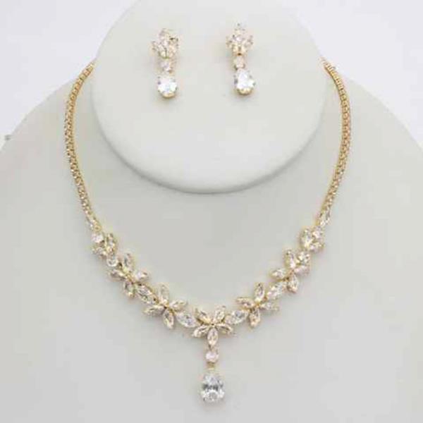 CZ Teardrop Rhinestone Necklace Earring Set