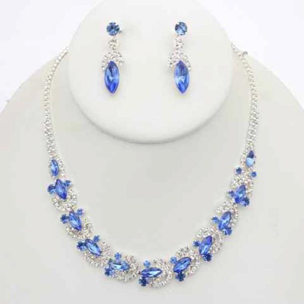 Marquise Teardrop Rhinestone Necklace Earring Set