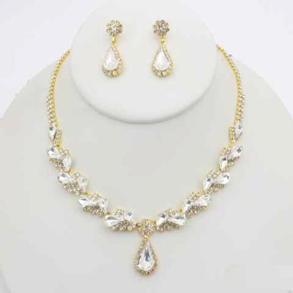 Teardrop Rhinestone Pendant Necklace Earring Set