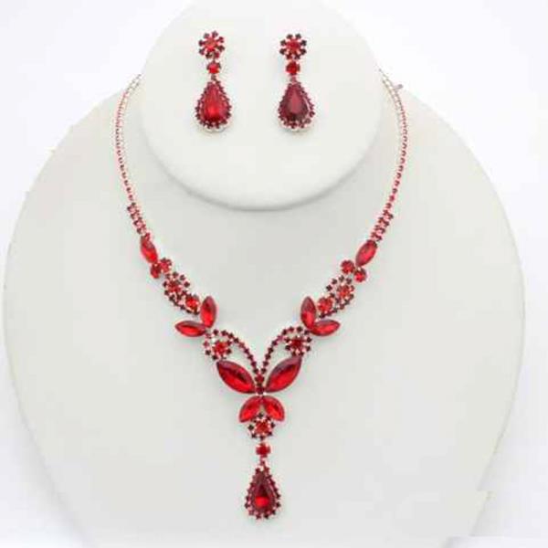Teardrop Rhinestone Pendant Necklace Earring Set