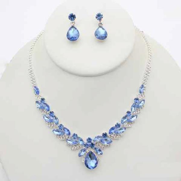 Marquise Teardrop Rhinestone Necklace Earring Set