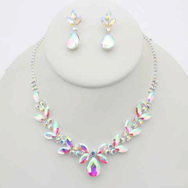 Marquise Rhinestone Necklace Earring Set