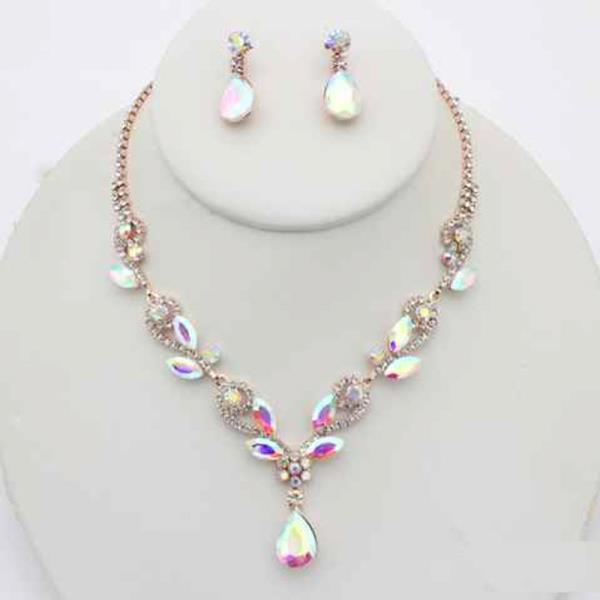Marquise Teardrop Rhinestone Necklace Earring Set
