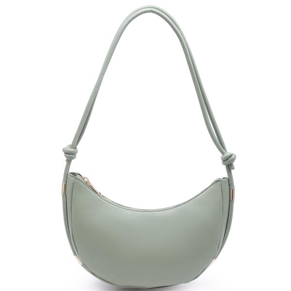 Curved Smooth Zipper Shoulder Bag