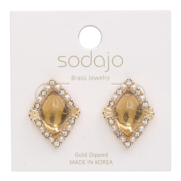 SODAJO Rhinestone Pearl Stud Gold Dipped Earring