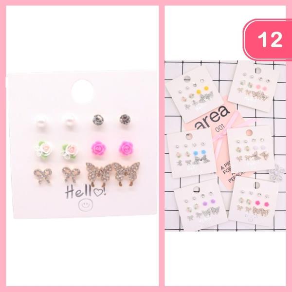 Post Flower Butterfly Earring Set (12 Units)