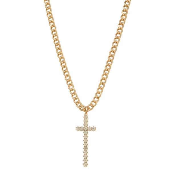 SDJ RHINESTONE CROSS PENDANT METAL CHAIN NECKLACE