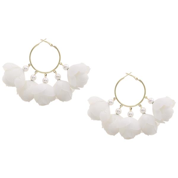 SDJ FLOWER DANGLE PEARL LINK HOOP EARRING