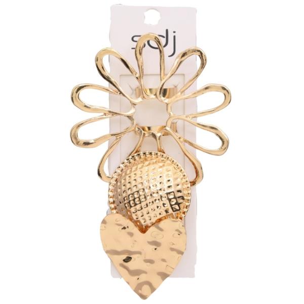 SDJ Flower Heart Textured Metal Multi Ring Set