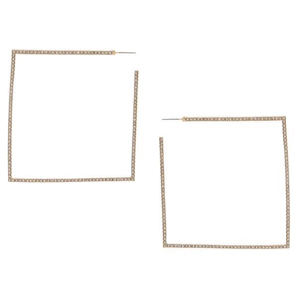 SDJ Open Thin Square Rhinestone Metal Earring