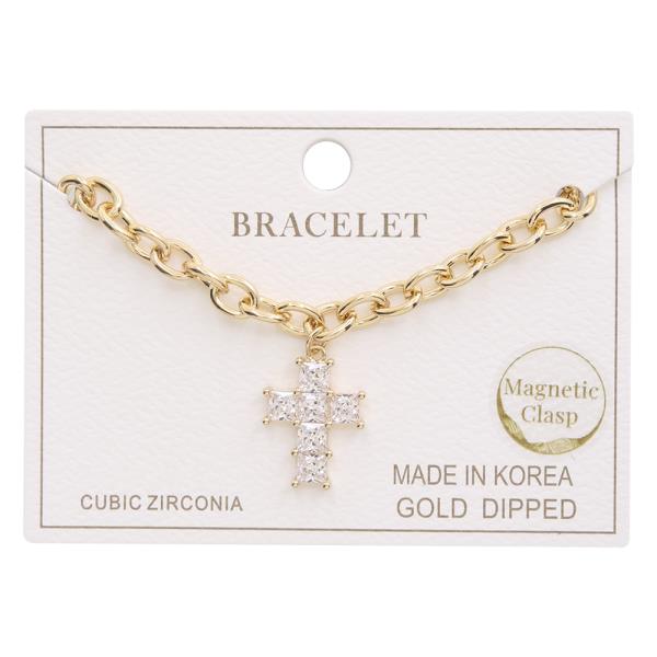 Cross CZ Chain Link Gold Dipped Bracelet