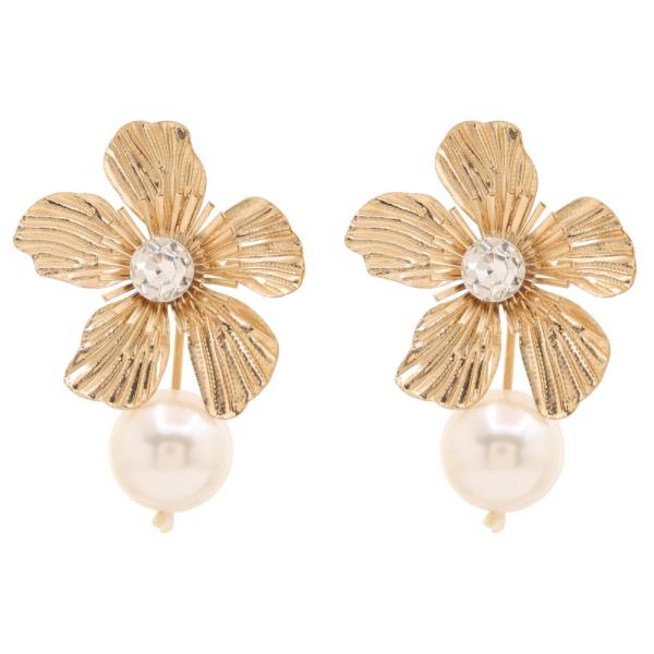 Metal Rhinestone Pearl Drop Brooch Earring