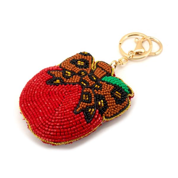 APPLE LEOPARD RIBBON BAG CHARM KEYCHAIN