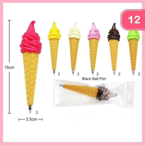 Ice Cream Black Ball Pen (12 Units)