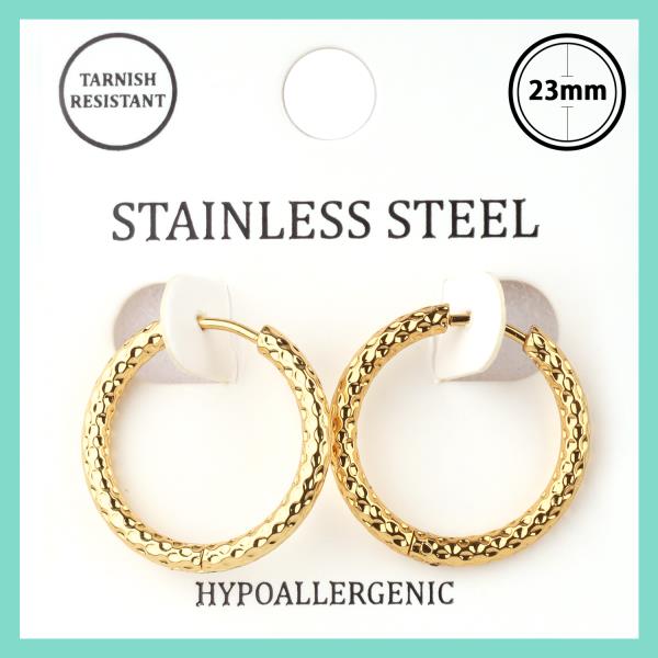 METAL STAINLESS TEXTURE HOOP HUGGIE EARRING