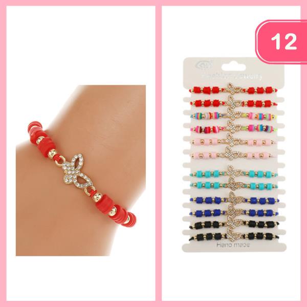 Rhinestone Butterfly Beaded Bracelet (12 Units)