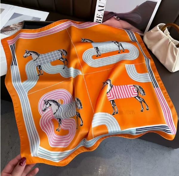 HORSE PRINT SILKY BANDANA SQUARE NECK SCARF
