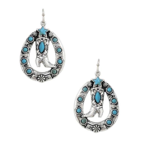 Western Semi Stone Boot Earring