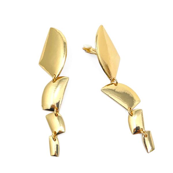 Metal Abstract Segment Drop Clip On Earring