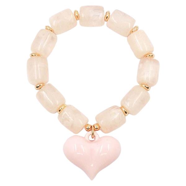 Heart Charm Resin Stretch Bracelet