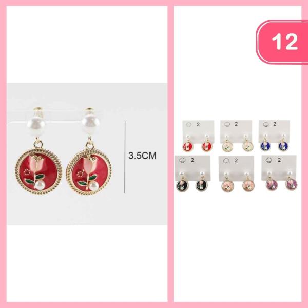 Flower Round Dangle Earrings (12 Units)