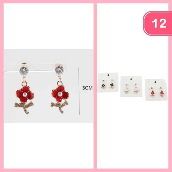 Rhinestone Flower Dangle Earrings (12 Units)