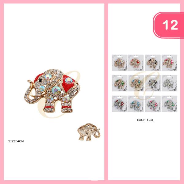 Rhinestone Elephant Brooch (12 Units)